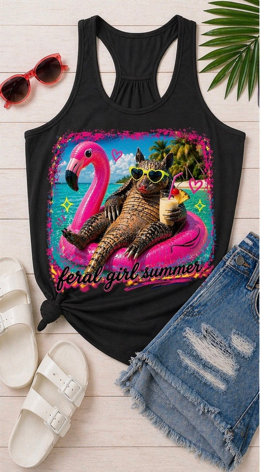 Feral Girl Summer Black Racerback Tank