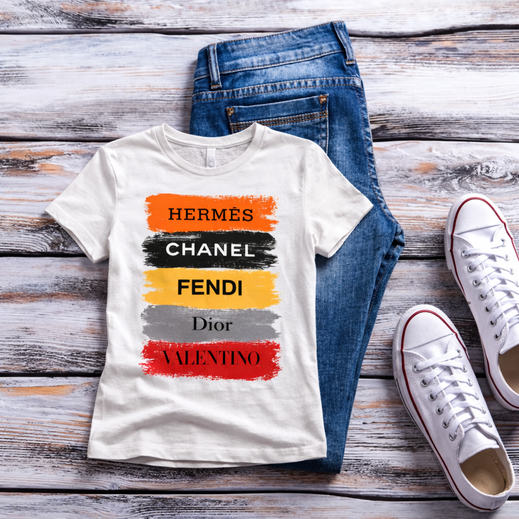 Luxury Inspired Brushstroke Graphic Tee – Women’s Casual Statement Top