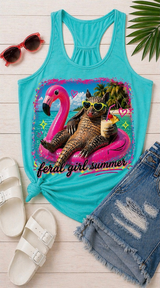 Feral Girl Summer Teal Racerback Tank