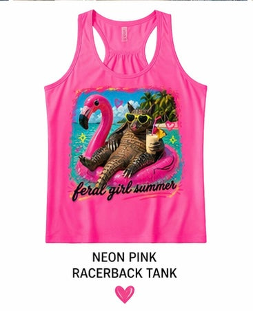 Feral Girl Summer Neon Pink Racerback Tank